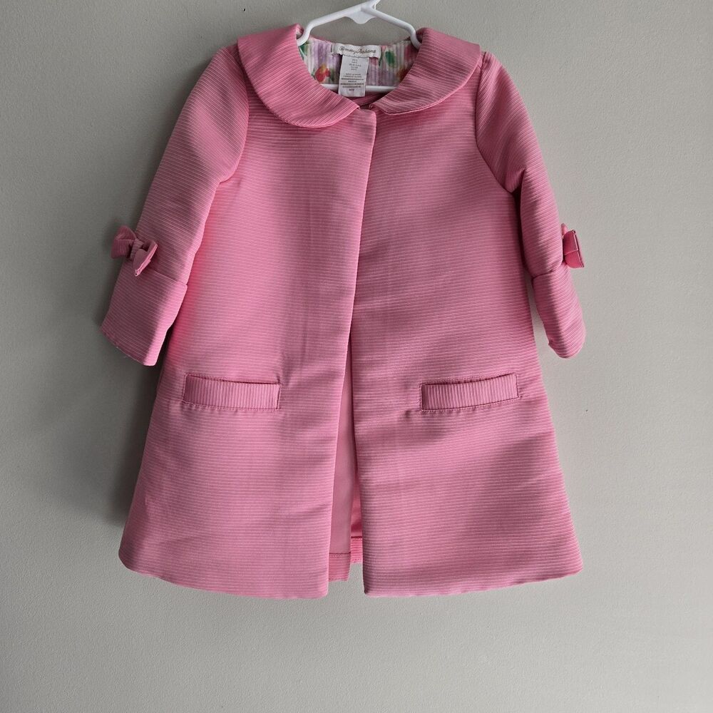 Tommy Bahama Girls Pink Jacket Size 5 3/4 Sleeve Bow Single Button